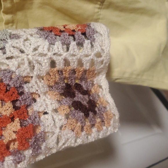 POL Yellow Button-Up Jacket with Crochet Multi Color Sleeves - Picture 8 of 11